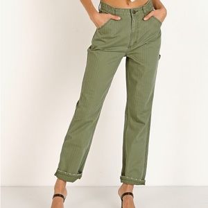 Lee Vintage High Rise Dungaree Ankle Olive Herringbone Pant
